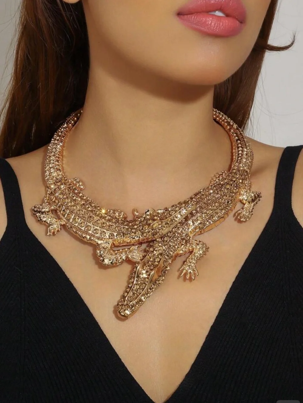 Statement Piece Sparked Gold Crocodile Crystal Necklace